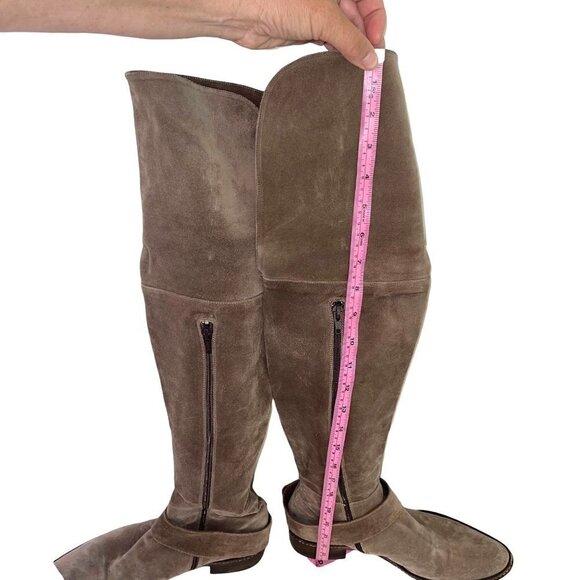 Barneys Co-Op Suede Over The Knee Boots Womens Size 7.5 Ankle Strap Zipper Taupe - Picture 11 of 12